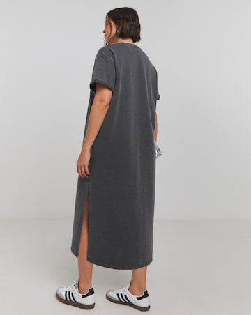 Acid Wash Cotton Jersey Graphic Short Sleeve Midi T-Shirt Dress