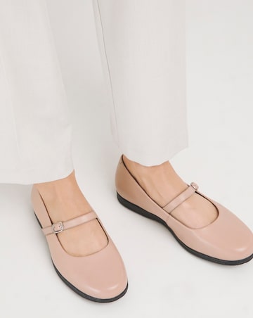 Heavenly Soles Annette Mary Jane Flat Leather Ballerina - Wide Fit (E)