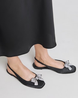 Monroe Diamante Bow Slingback Shoes - Wide Fit (E)