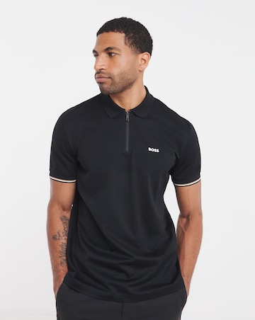 BOSS Short Sleeve Zip Neck Polo - Black