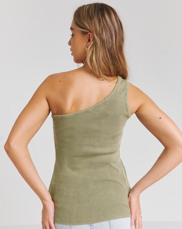Acid Wash Khaki One Shoulder Rib Top
