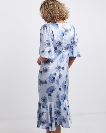 Joanna Hope Satin Puff Sleeve Midi Dress