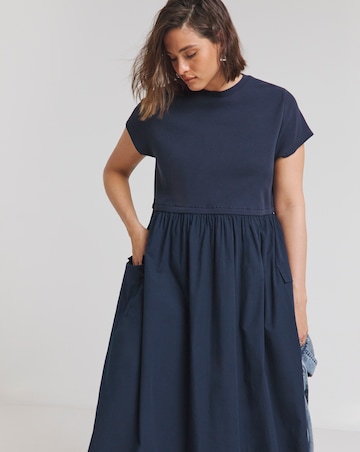 Simply Be Navy Jersey Poplin Mix Sundress With Pockets