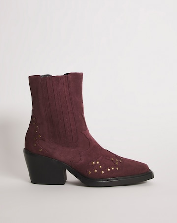 Zia Suede Studded Western Cowboy Ankle Boots - Wide Fit (E)