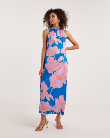 Ro&Zo Oriental Floral Satin Twist Halter Neck