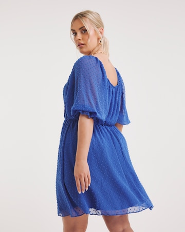 Cobalt Square Neck Dobby Skater Dress