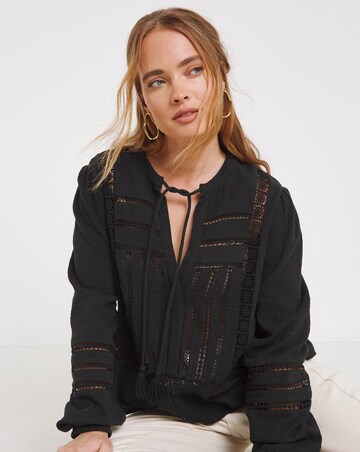 Simply Be Black Cheesecloth Cutwork Blouse
