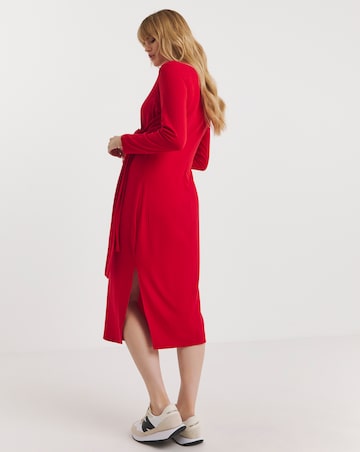Red Ribbed Wrap Midi Dress