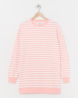 Simply Be Peach &amp; Ivory Stripe Side Split Sweatshirt Tunic
