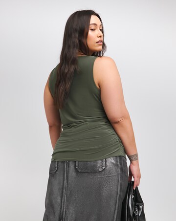 Khaki Jersey Cowl Neck Top