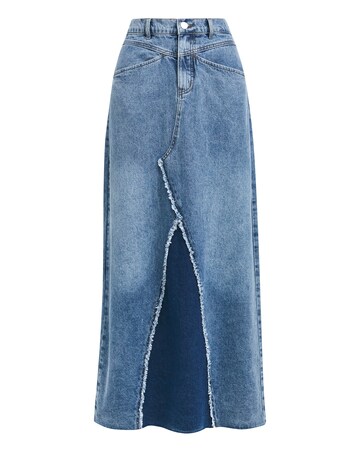 Simply Be Mid Blue Patchwork Fray Denim Maxi Skirt