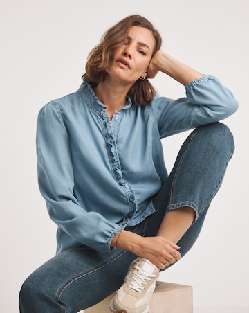 Mid Blue Ruffle Lyocell Denim Shirt