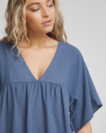 Petrol Blue V Neck Short Sleeve Smock Top