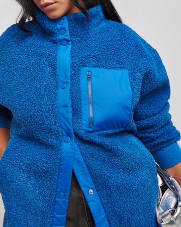 Cobalt Blue Teddy Jacket With Nylon Pocket