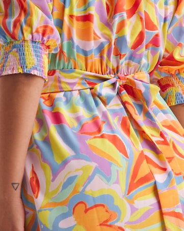 Abstract Print Ruffle Front Wrap Midi Dress