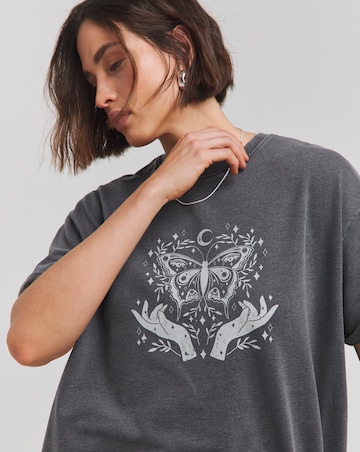 Acid Wash Cotton Jersey Graphic Short Sleeve Midi T-Shirt Dress