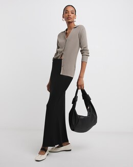 Black Jersey Pull On Maxi Slip Skirt