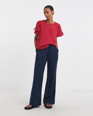 Pure Cotton Crew Neck Tie Sleeve T-Shirt