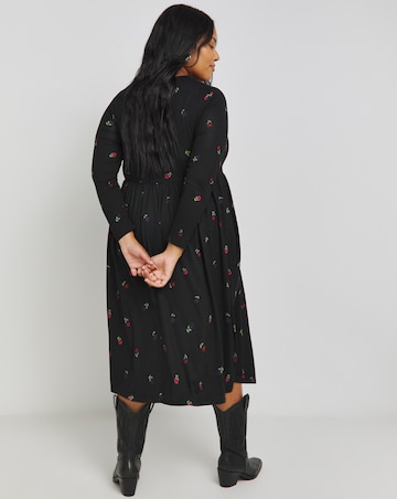 Black Ditsy Supersoft Pocket Midi Dress