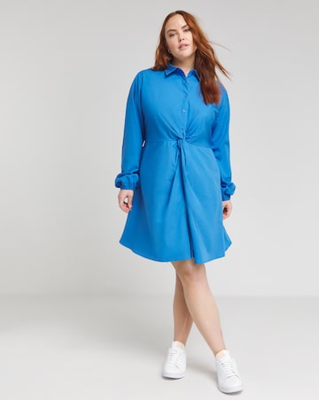 Blue Twist Front Cotton Shirt Dress