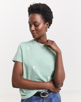 Pure Cotton Heart Embriodered T-Shirt