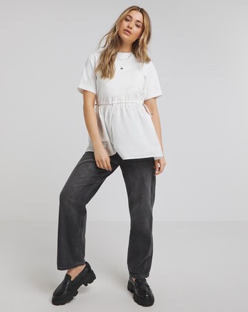 Simply Be White Jersey Poplin Mix Drawstring Waist Smock Top