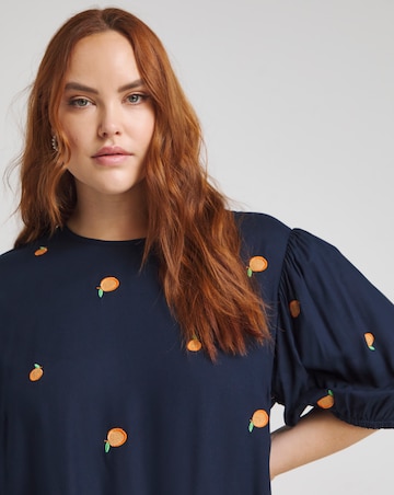 Simply Be Navy Blue Embroidered Peach Peplum Blouse