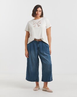 Simply Be Indigo Crop Wide Leg Jeans with Tencel TM Lyocell