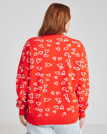 Red Sketchy Heart Pattern Jumper