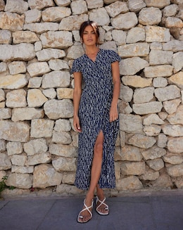 Ro&amp;Zo Navy Dash Print Wrap Midi Dress