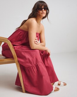 Native Youth Red Bandeau Tiered Maxi Dress