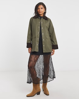 Simply Be Khaki Cord Collar Waxed Barn Jacket