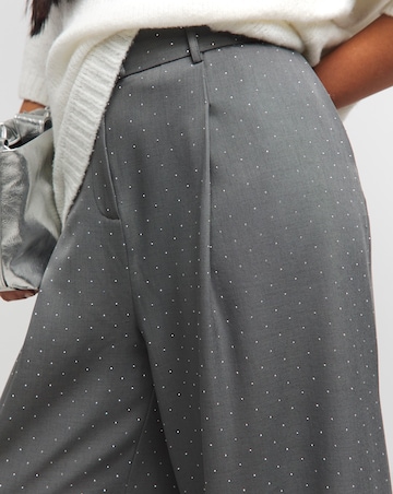 Grey Diamante Wide Leg Tailored Trousers