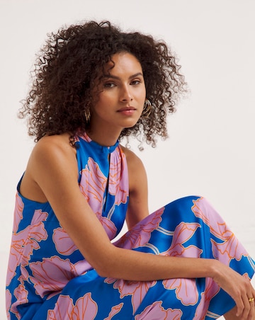 Ro&Zo Oriental Floral Satin Twist Halter Neck