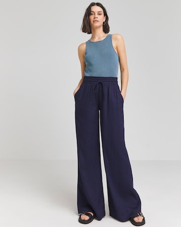 Simply Be Navy Tie Waist Linen Wide Leg Trouser