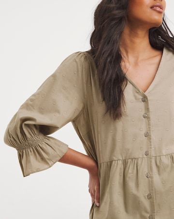 Sand Cotton Dobby Puff Sleeve Top