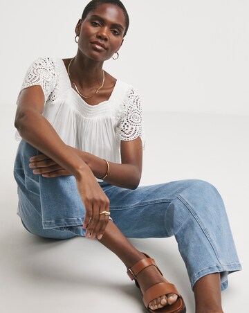 Square Neck Crochet Sleeve Top