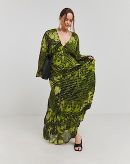 Simply Be Green Floral Print Georgette Foil Button Up Maxi Dress