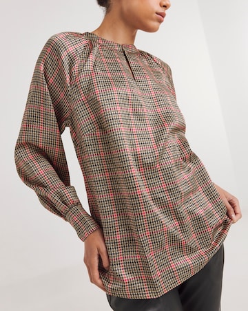 Check Print Satin Top With Keyhole