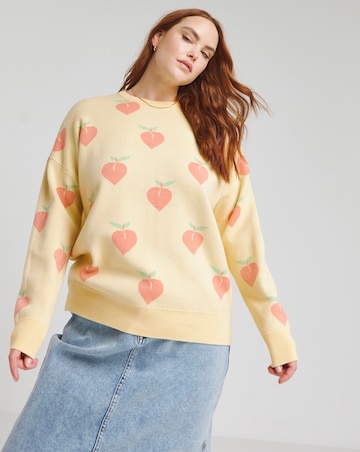 Simply Be Peach Pattern Crew Neck Jumper