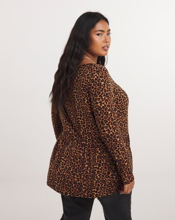 Leopard Button Front Peplum Longline Top