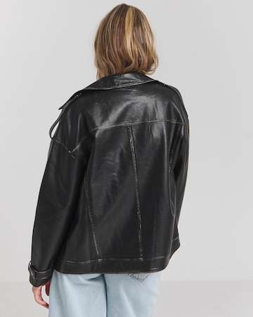 Simply Be Black Worn Vintage Look Faux Leather Oversized Biker Jacket