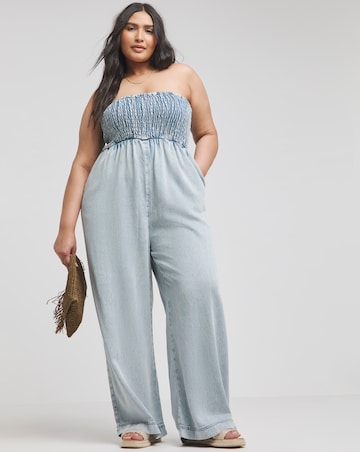 Simply Be Light Wash Lyocell Bandeau Jumpsuit
