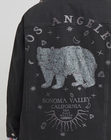 Simply Be Washed Black Los Angeles Graphic Denim Jacket