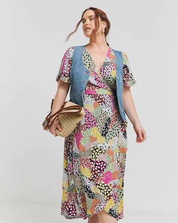 Simply Be Multi Print Crinkle Wrap Midi Dress