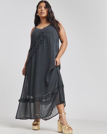 Charcoal Ruffle Maxi Cami Dress With Slip