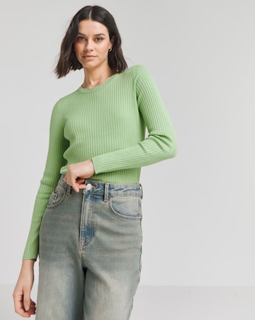 Green Long Sleeve Rib Crew Neck Jumper