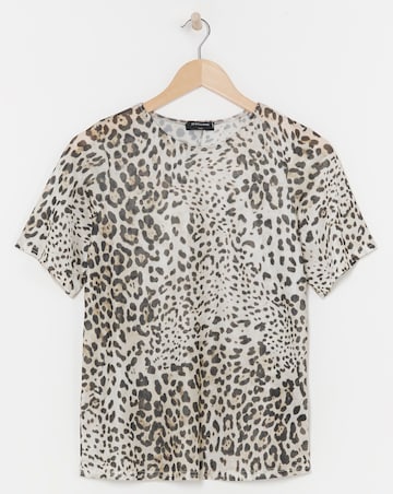 Leopard Print Crew Neck Mesh T-Shirt