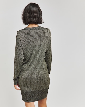 Black Metallic Rib Knit Mini Dress