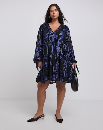 Blue/Black Jacquard Smock Dress